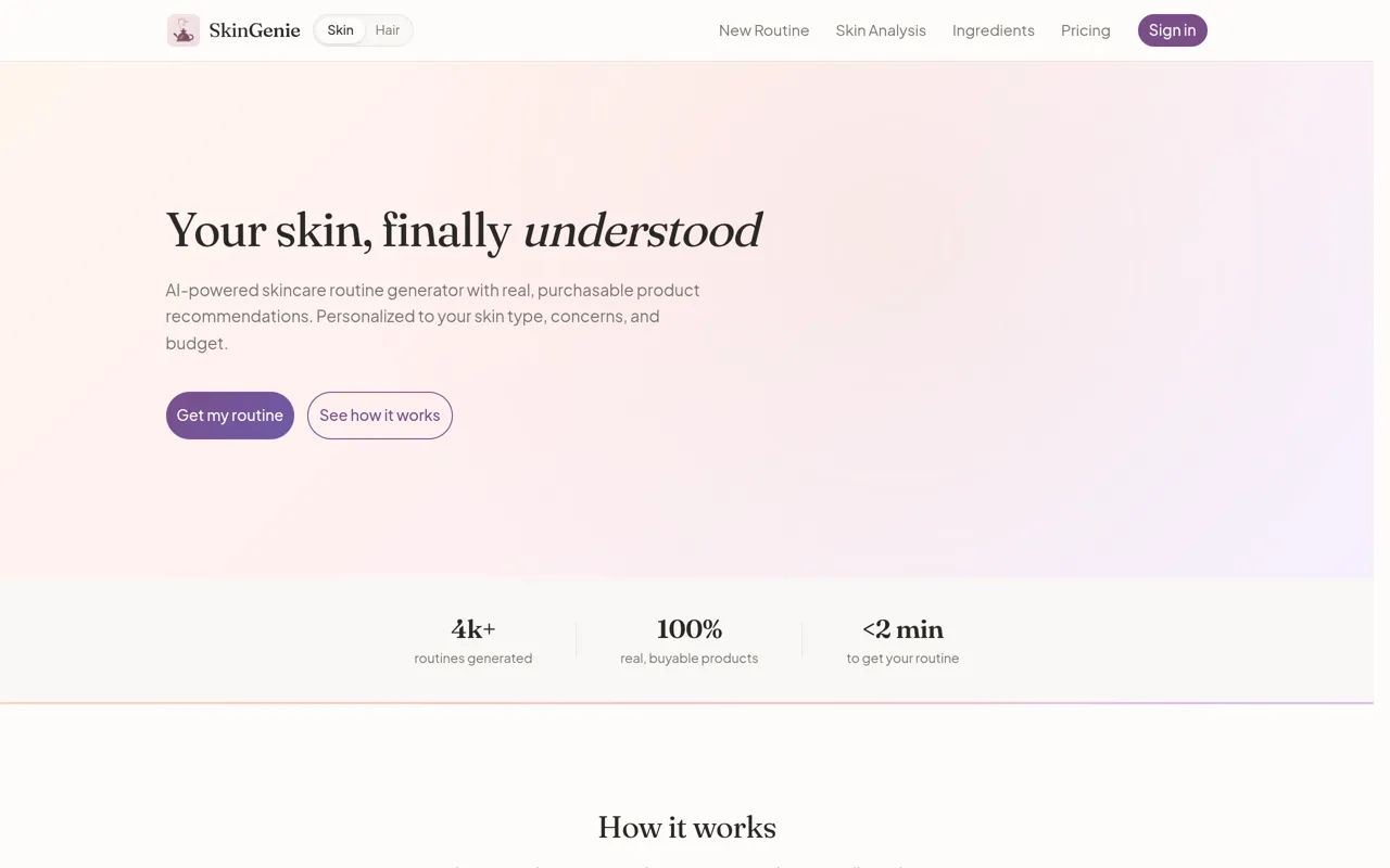 Screenshot of SkinGenie