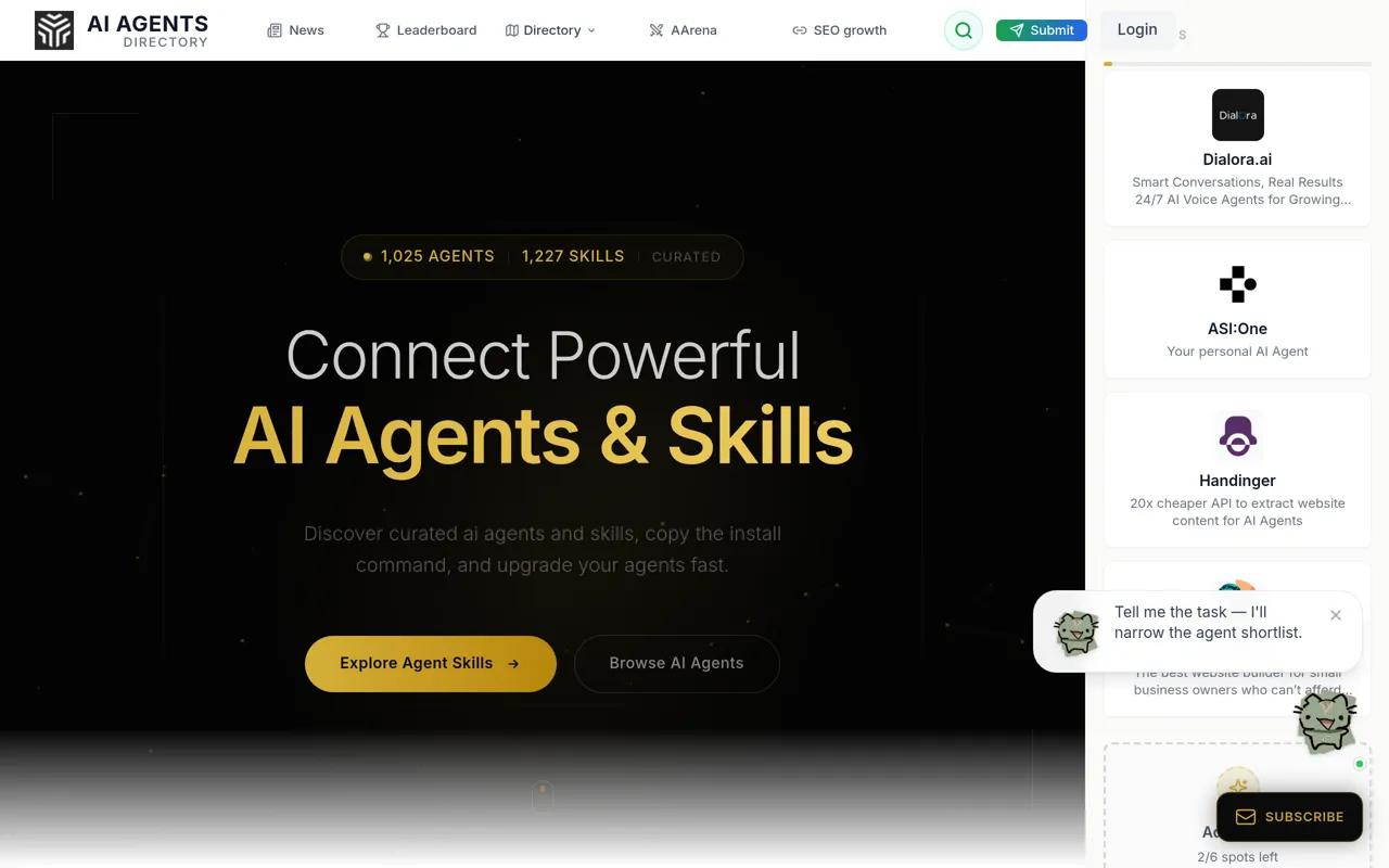Screenshot of AI Agents Directory