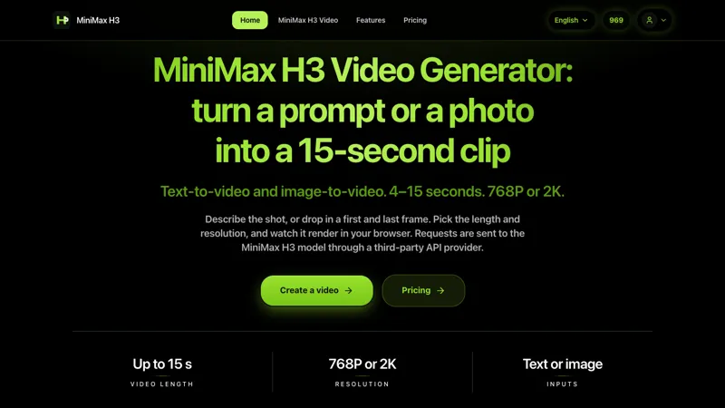 Screenshot of MiniMax H3 Video Generator