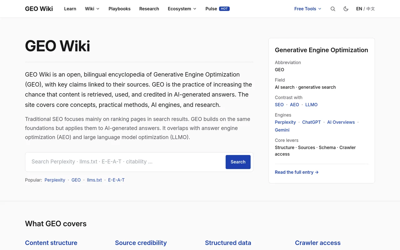 Screenshot of GEO Wiki