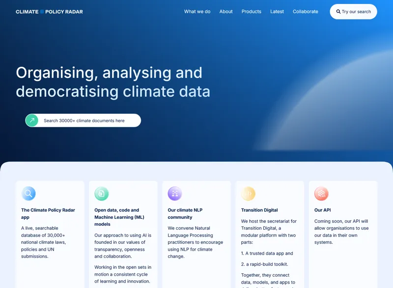 Screenshot of Climate Policy Radar