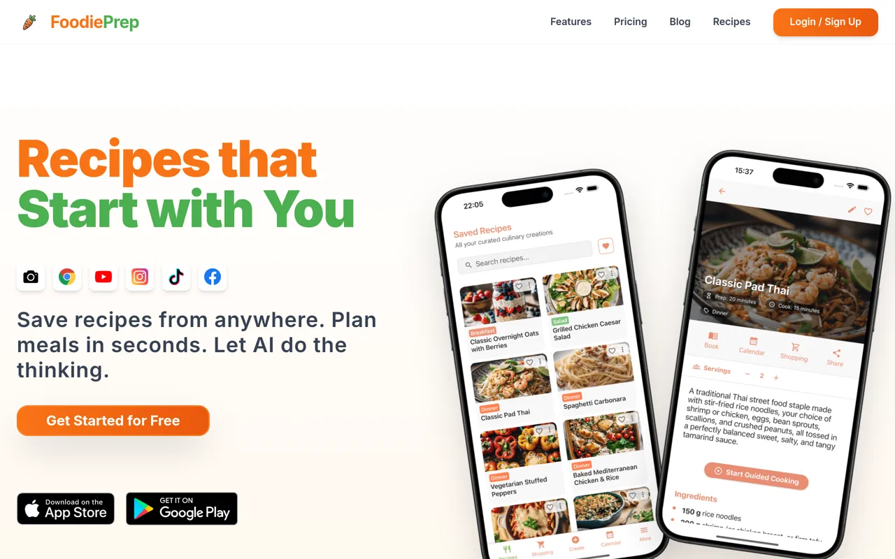 Screenshot of FoodiePrep