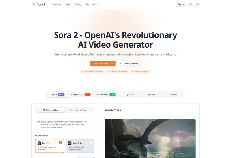 Screenshot of  Sora 2 - Cinematic AI Video Generator with Audio