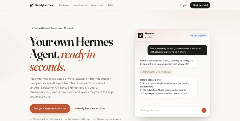 Screenshot of ReadyHermes