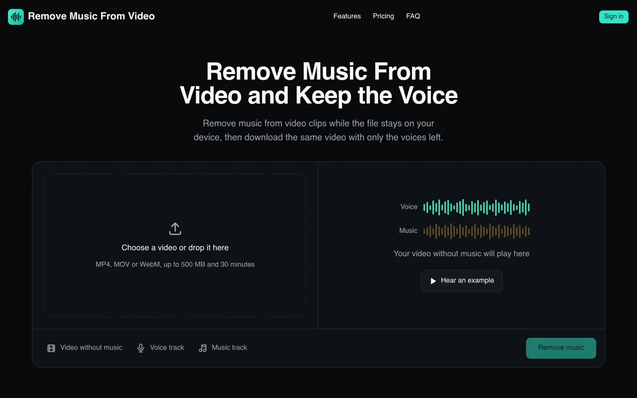 Screenshot of Remove Music From Video