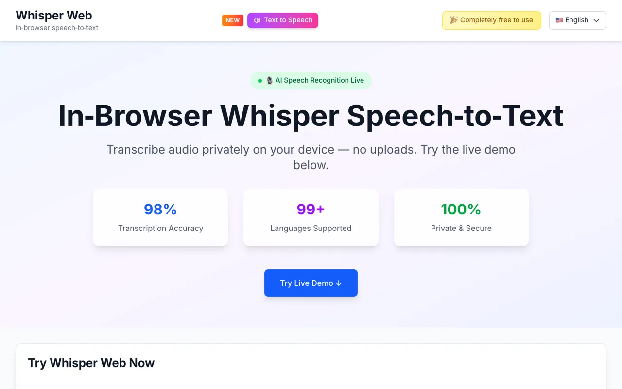 Screenshot of Whisper Web