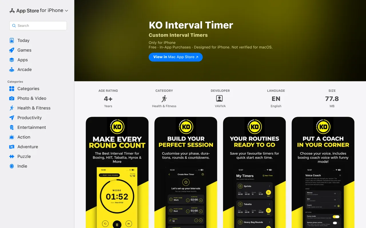 Screenshot of KO Interval Timer
