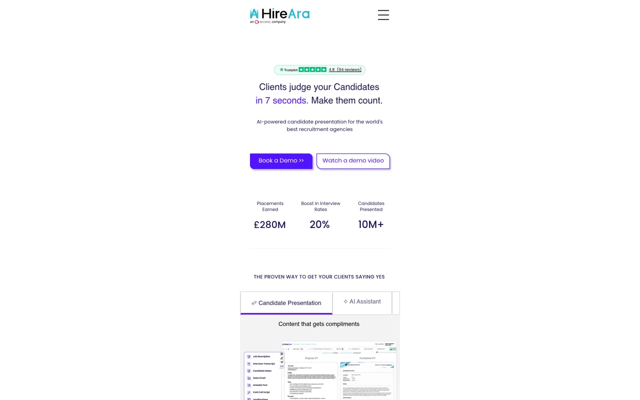 Screenshot of HireAra