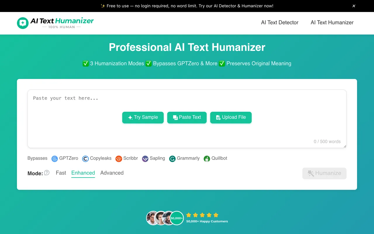 Screenshot of AI Text Humanizer