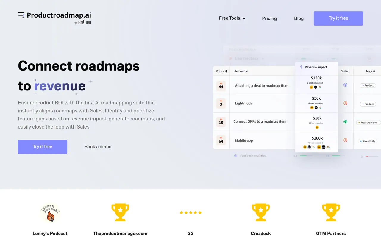 Screenshot of Product Roadmap (Ignition GTM)