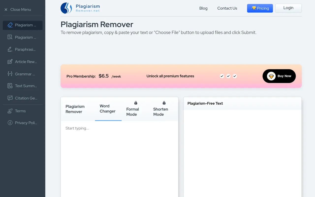 Screenshot of Plagiarism Remover