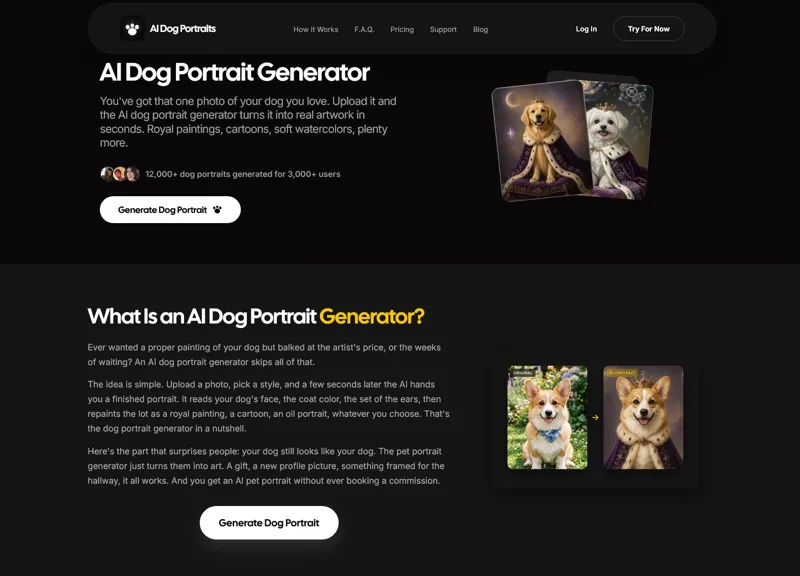 Screenshot of AI Dog Portraits