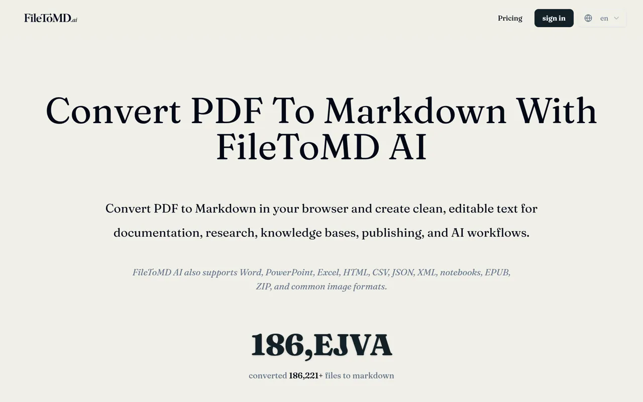 Screenshot of FileToMD AI