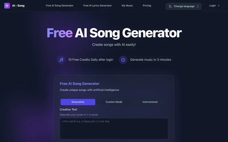 Screenshot of AI-Song - Free AI Song Generator