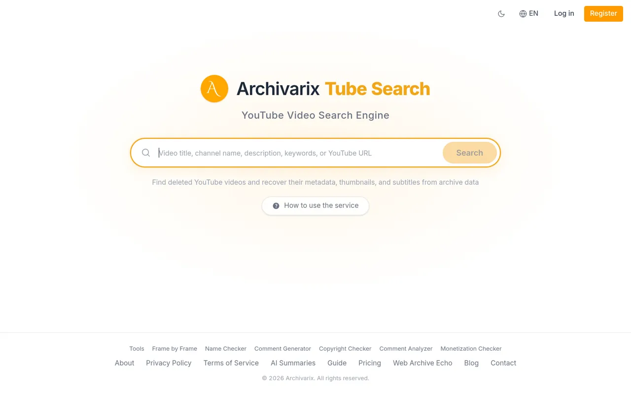 Screenshot of Archivarix Tube Search