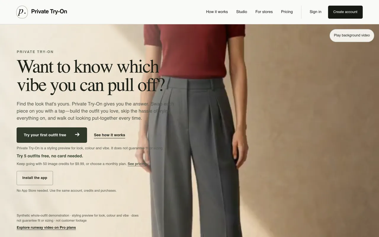 Screenshot of Private Try-On