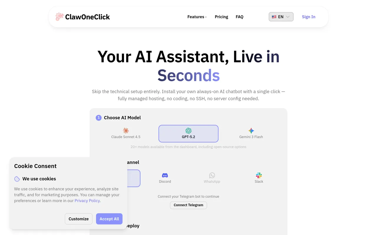 Screenshot of ClawOneClick