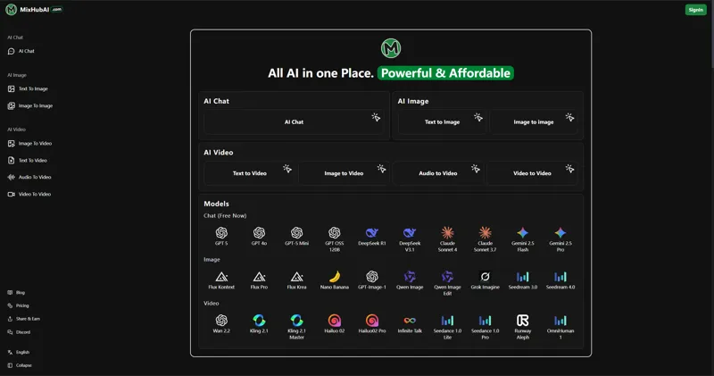 Screenshot of MixHub AI