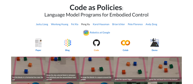 Screenshot of Code as Policies