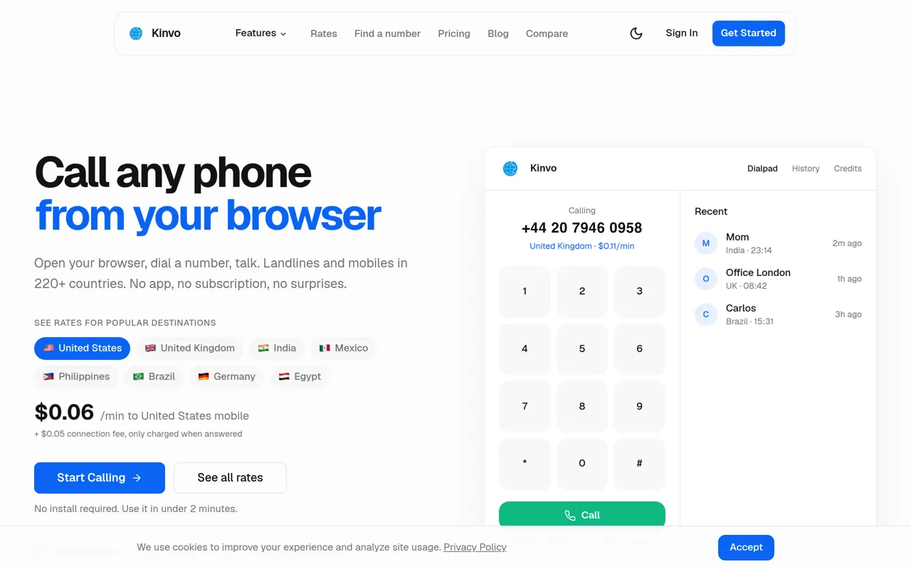 Screenshot of Kinvo