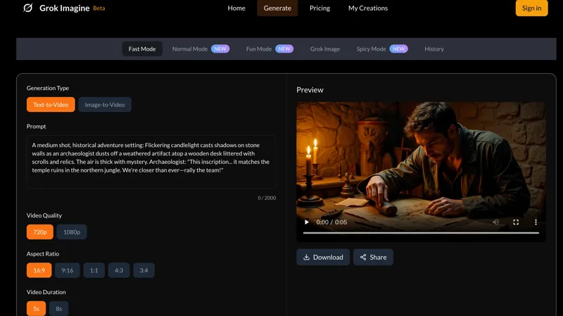 Screenshot of Grok Imagine