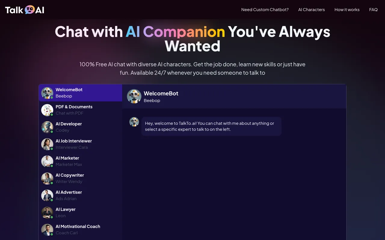 Screenshot of TalkTo.ai