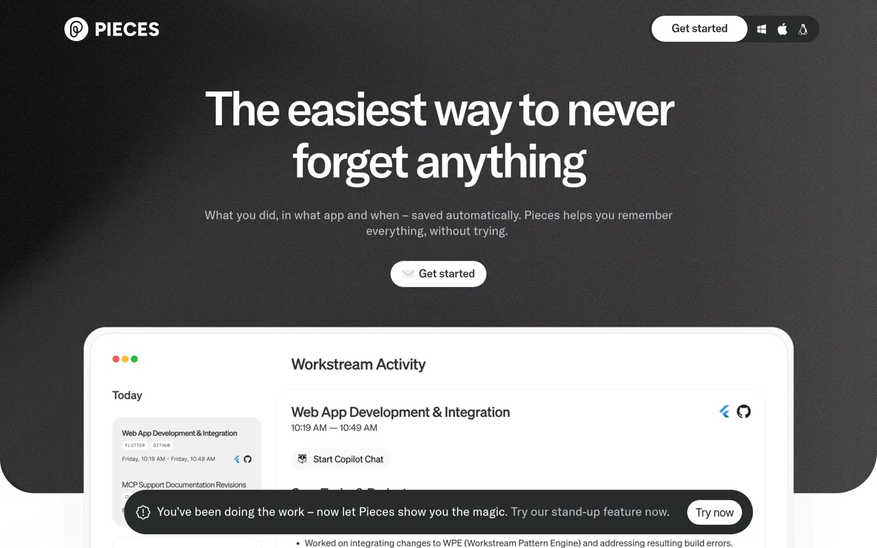 Screenshot of Pieces