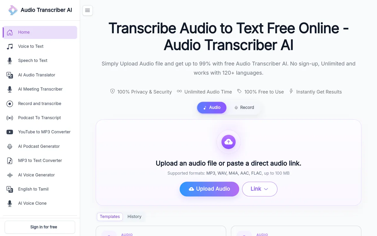 Screenshot of Audio Transcriber AI