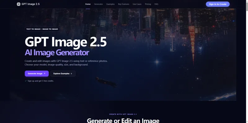 Screenshot of GPT Image 2.5 AI Image Generator