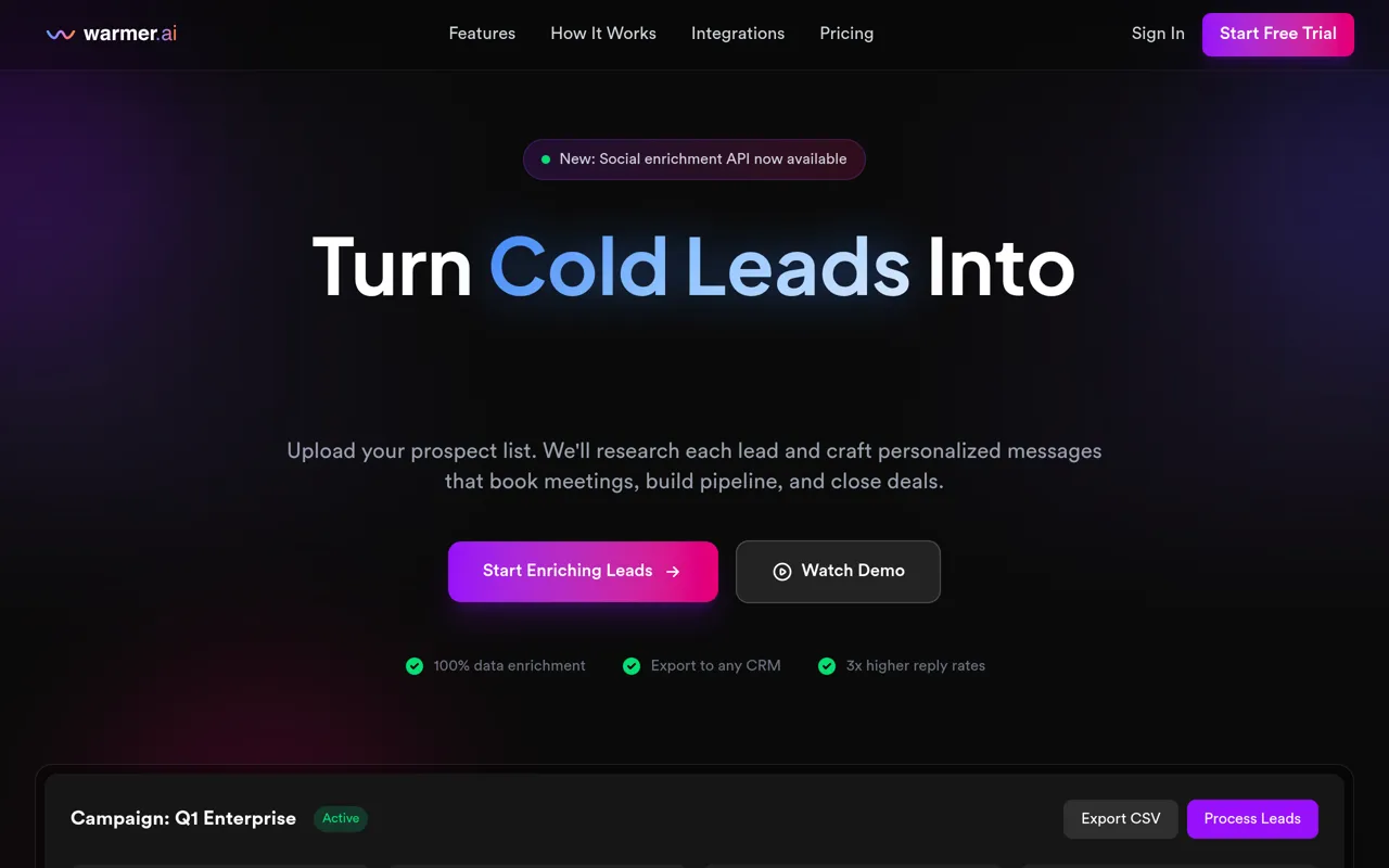 Screenshot of Warmer.ai