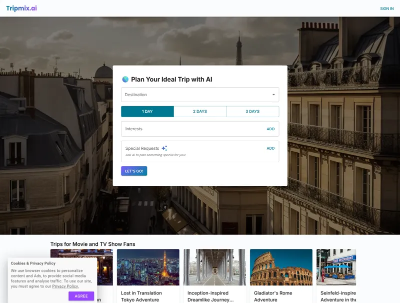 Screenshot of Tripmix.ai