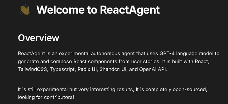 Screenshot of React Agent