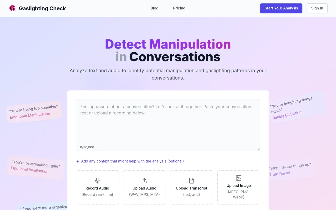 Screenshot of Gaslighting Check