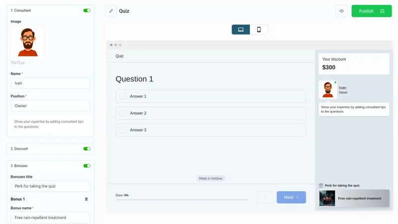 Screenshot of QuizLead