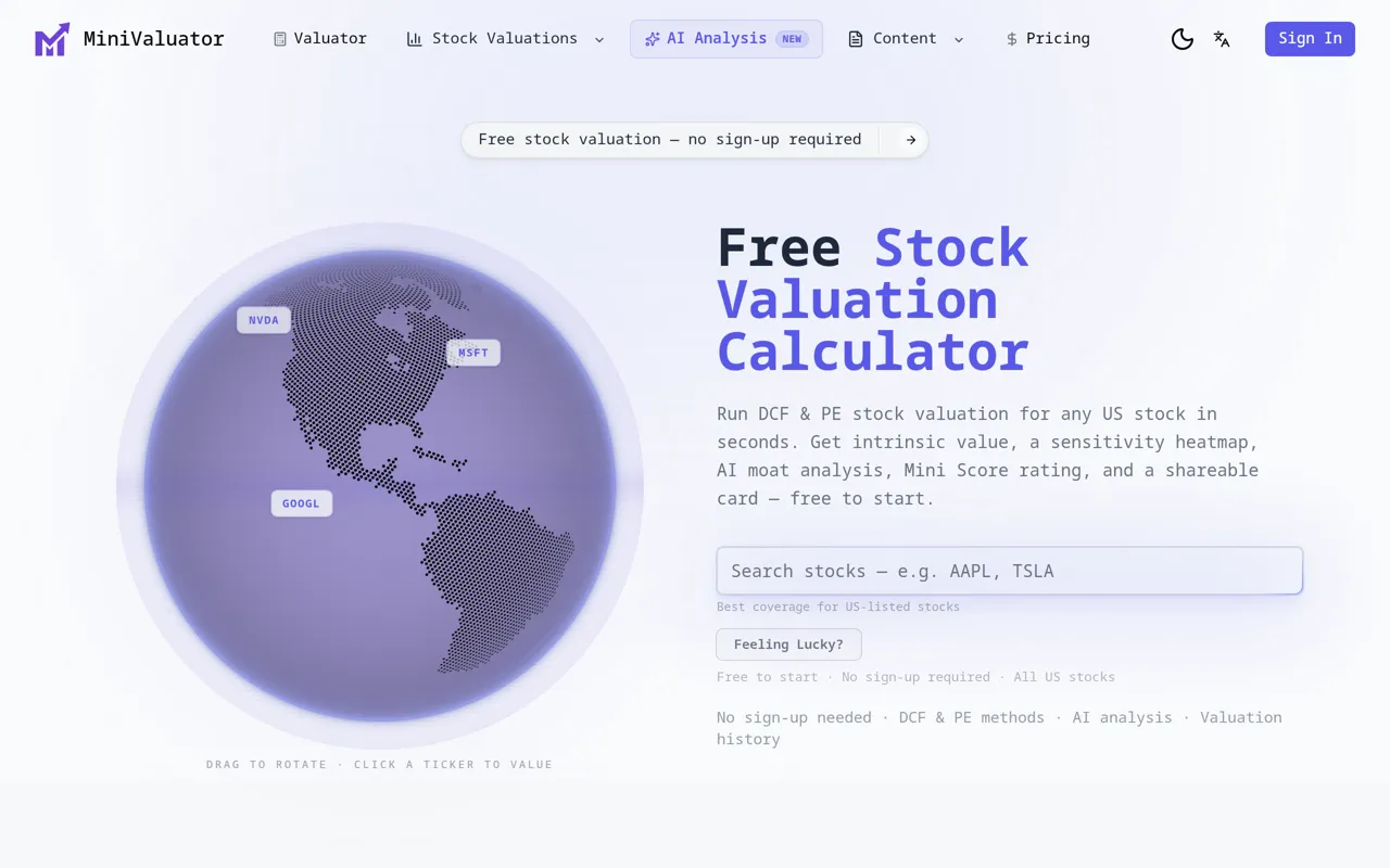 Screenshot of MiniValuator