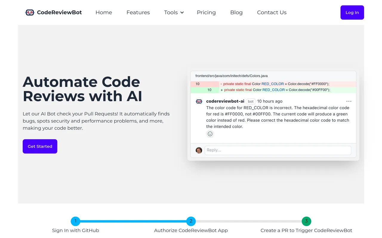 Screenshot of CodeReviewBot