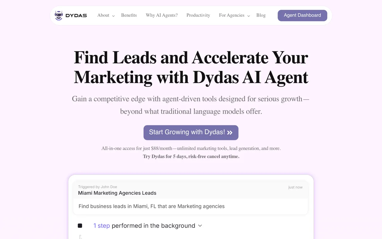 Screenshot of Dydas AI Agent Team