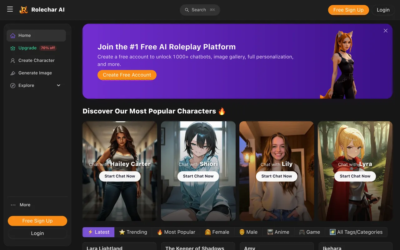 Screenshot of Rolechar AI