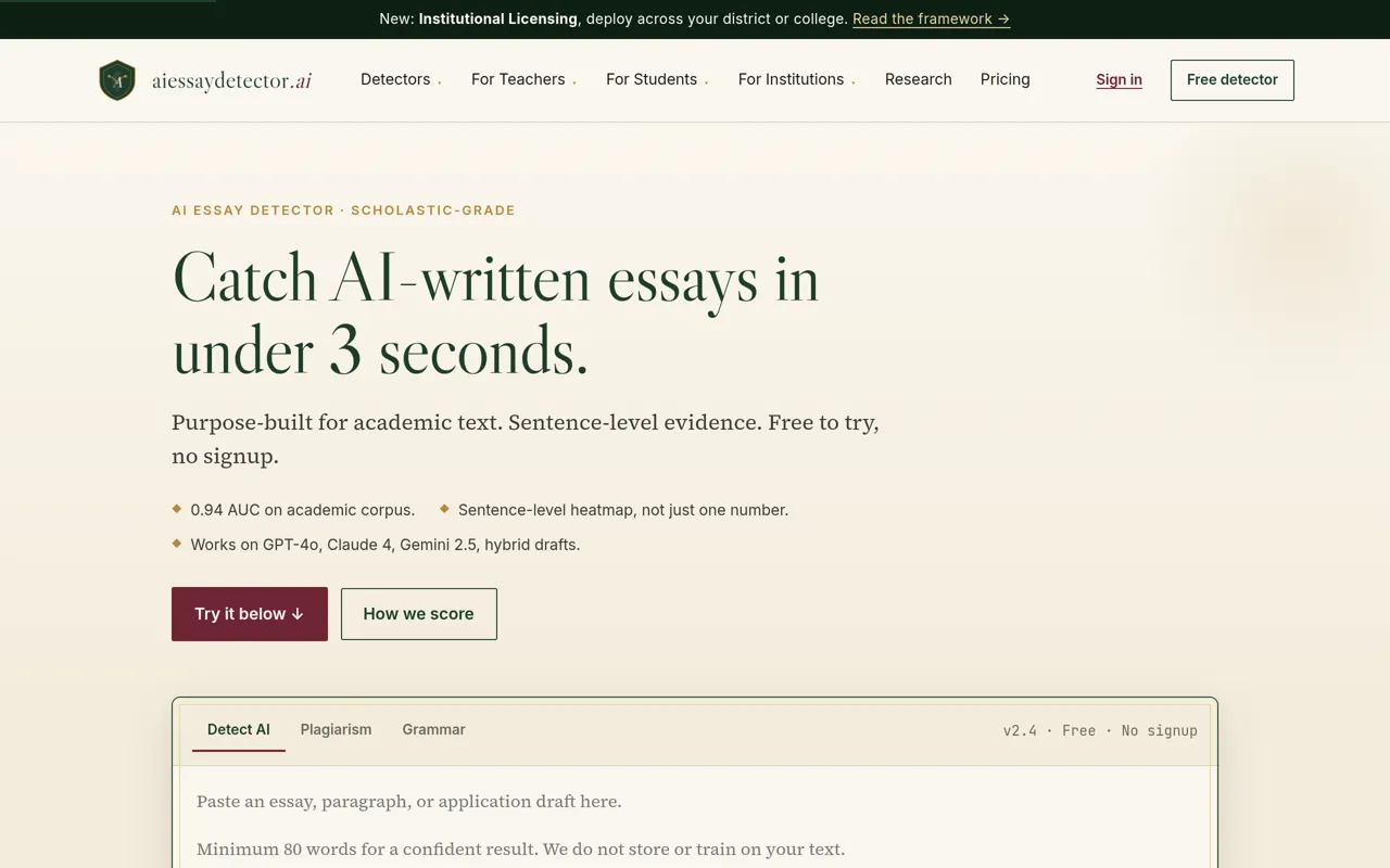 Screenshot of AI Essay Detector