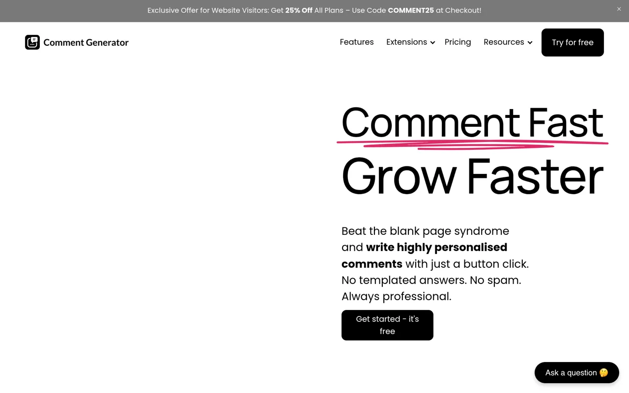 Screenshot of Comment Generator