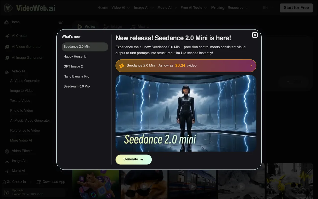Screenshot of VideoWeb AI