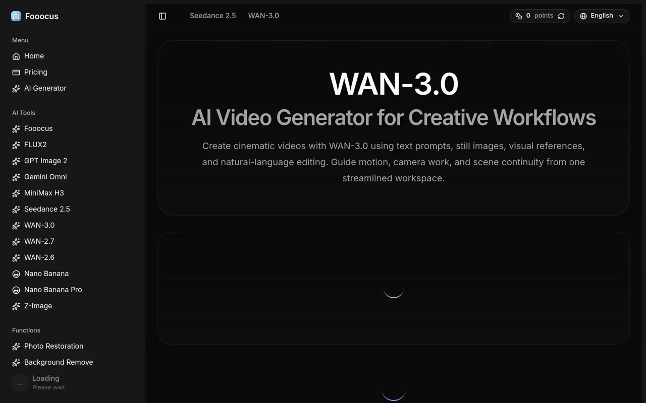 Screenshot of WAN-3.0 AI Video Generator