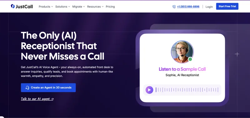 Screenshot of JustCall AI Receptionist