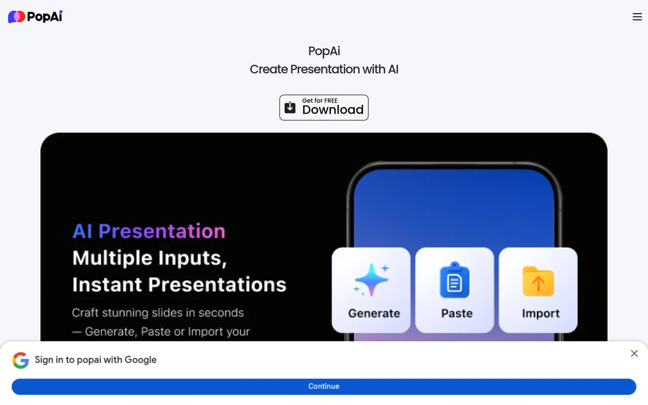 Screenshot of PopAi