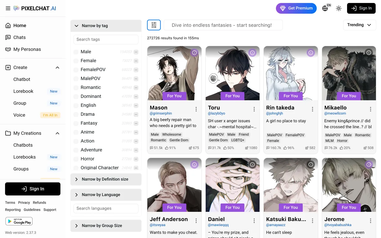 Screenshot of PixelChat AI