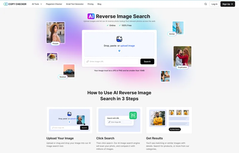 Screenshot of CopyChecker AI Reverse Image Search