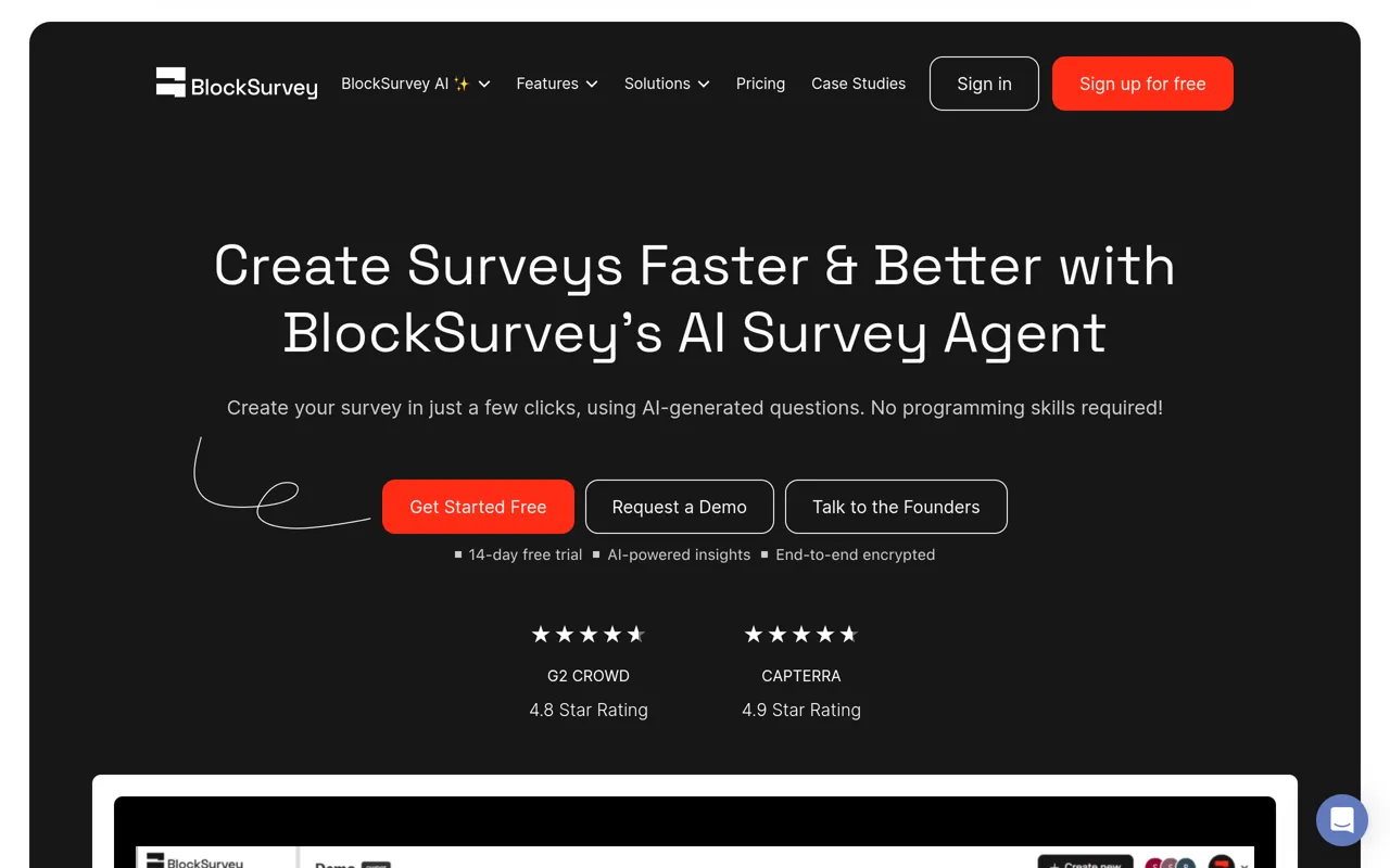 Screenshot of BlockSurvey AI