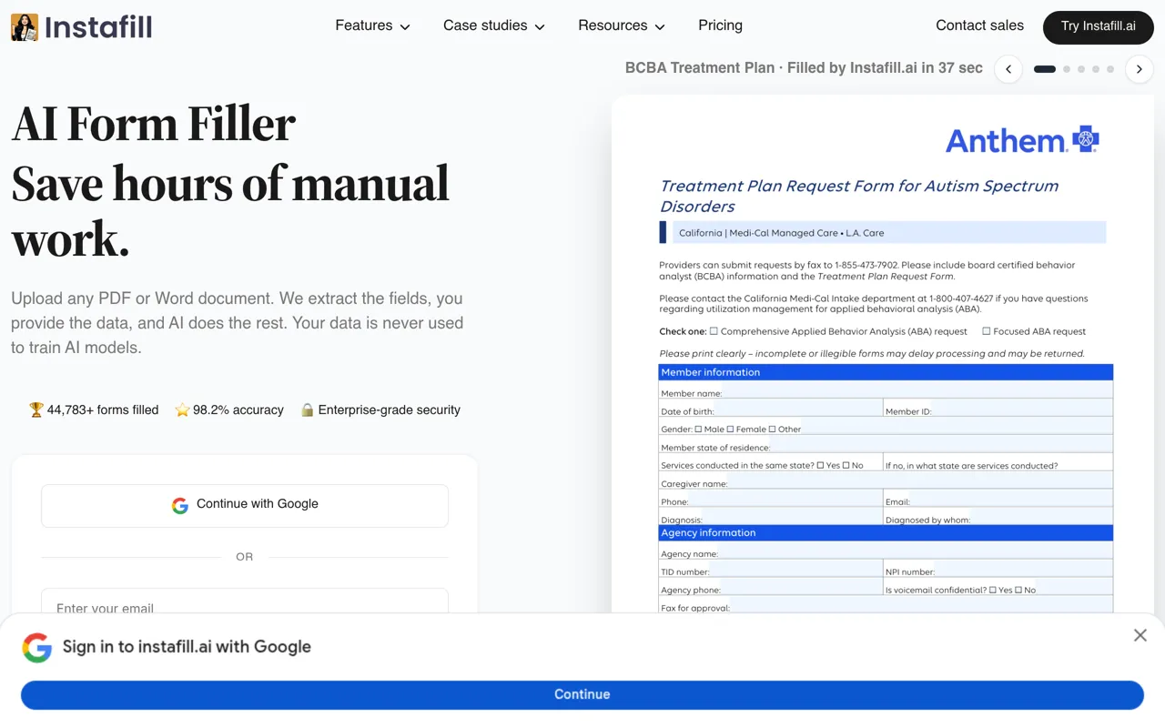 Screenshot of Instafill.ai