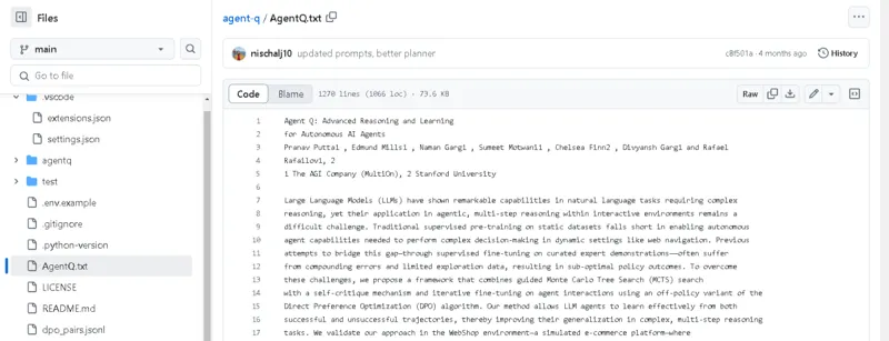 Screenshot of Agent Q