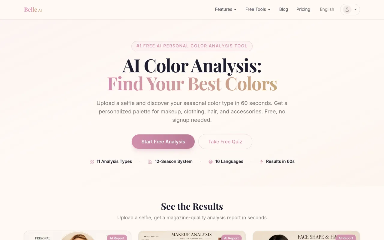 Screenshot of Belle AI Color Analysis